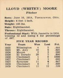 1940 Harry Hartman Cincinnati Reds (W711-2) #NNO Whitey Moore Back