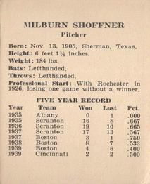1940 Harry Hartman Cincinnati Reds (W711-2) #NNO Milburn Shoffner Back