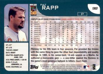 2001 Topps #98 Pat Rapp Back