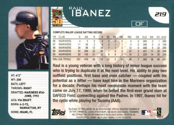 2001 Topps #219 Raul Ibanez Back