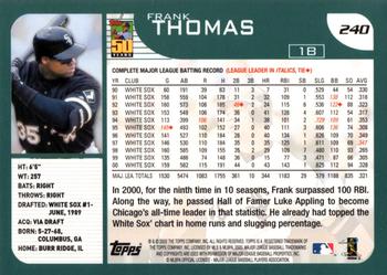 2001 Topps #240 Frank Thomas Back