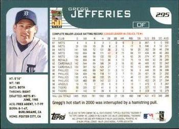 2001 Topps #295 Gregg Jefferies Back