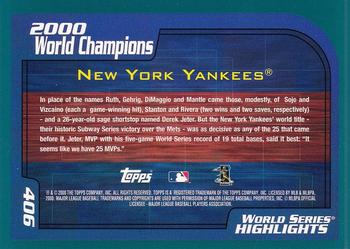 2001 Topps #406 2000 World Series Champions Back