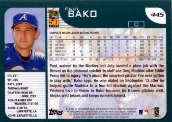 2001 Topps #445 Paul Bako Back