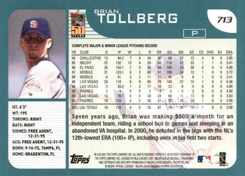 2001 Topps #713 Brian Tollberg Back