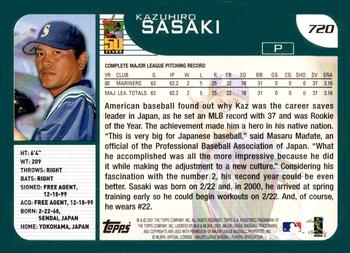 2001 Topps #720 Kazuhiro Sasaki Back