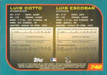 2001 Topps #742 Luis Cotto / Luis Escobar Back