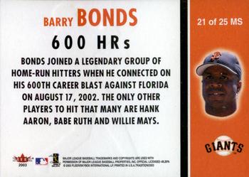 2003 Fleer Tradition - Milestones #21 MS Barry Bonds Back