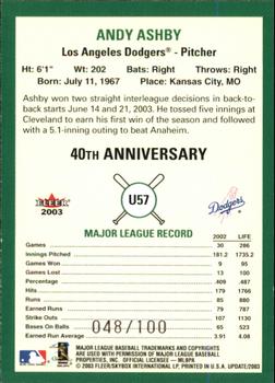 2003 Fleer Tradition Update - Glossy #U57 Andy Ashby Back