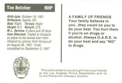 1990 Los Angeles Dodgers Police #NNO Tim Belcher Back