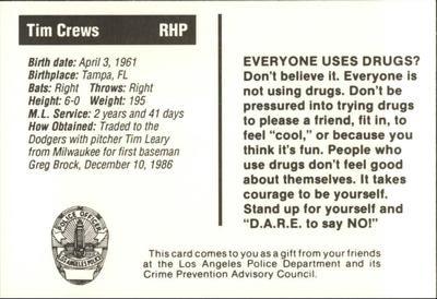 1990 Los Angeles Dodgers Police #NNO Tim Crews Back