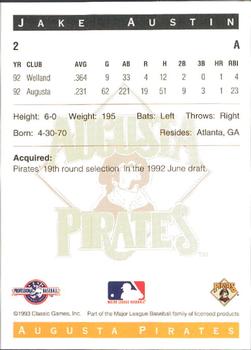 1993 Classic Best Augusta Pirates #2 Jake Austin Back