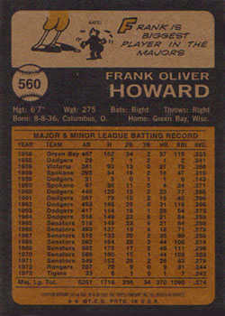 2001 Topps Archives #165 Frank Howard Back