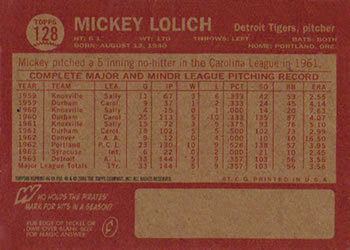 2001 Topps Archives #46 Mickey Lolich Back