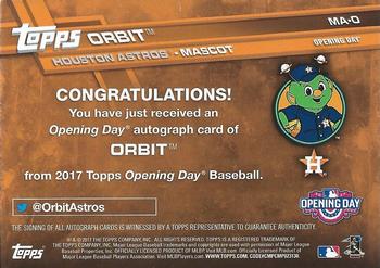 2017 Topps Opening Day - Mascot Autographs #MA-O Orbit Back