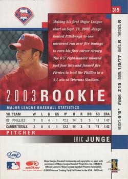 2003 Leaf - Press Proofs Red #319 Eric Junge Back