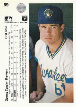 1990 Upper Deck #59 George Canale Back