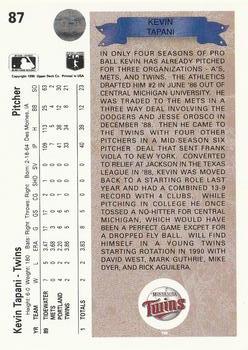 1990 Upper Deck #87 Kevin Tapani Back