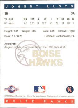 1993 Classic Best Boise Hawks #19 Johnny Lloyd Back