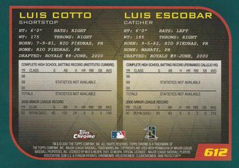 2001 Topps Chrome #612 Luis Cotto / Luis Escobar Back