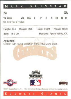 1993 Classic Best Everett Giants #23 Mark Saugstad Back
