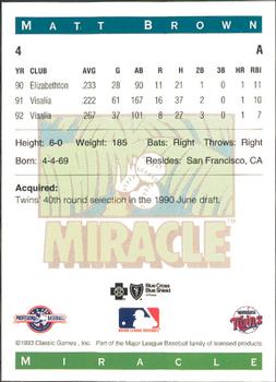 1993 Classic Best Fort Myers Miracle #4 Matt Brown Back