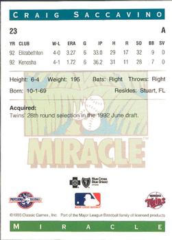 1993 Classic Best Fort Myers Miracle #23 Craig Saccavino Back