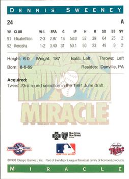 1993 Classic Best Fort Myers Miracle #24 Dennis Sweeney Back