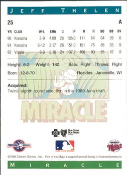 1993 Classic Best Fort Myers Miracle #25 Jeff Thelen Back