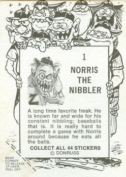 1973 Donruss Baseball Super Freaks #1 Norris the Nibbler Back