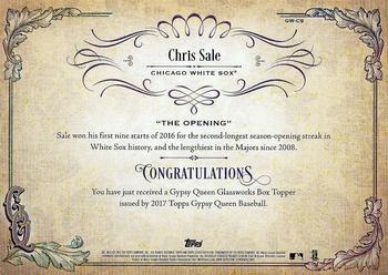 2017 Topps Gypsy Queen - GQ GlassWorks Box Toppers Purple #GW-CS Chris Sale Back