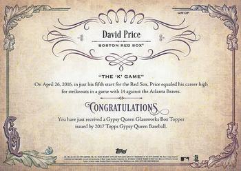 2017 Topps Gypsy Queen - GQ GlassWorks Box Toppers Purple #GW-DP David Price Back