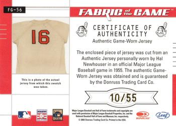 2003 Leaf Certified Materials - Fabric of the Game Jersey Year #FG-56 Hal Newhouser Back