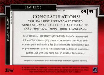 2017 Topps Tribute - Generations of Excellence Shadowbox Autographs #GOE-JR Jim Rice Back
