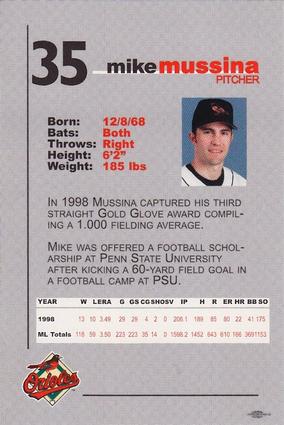 1999 Baltimore Orioles SGA Photocards #NNO Mike Mussina Back