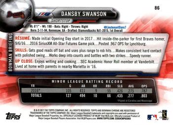 2017 Bowman Chrome #86 Dansby Swanson Back