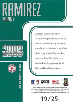 2003 Playoff Absolute Memorabilia - Player Collection Teal/Gold #NNO Manny Ramirez Back