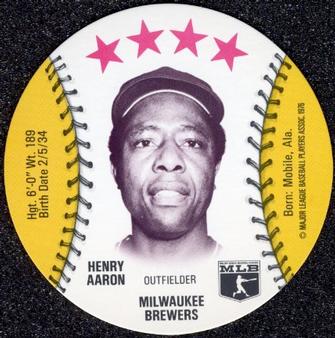 1976 MSA Blank Back Discs #NNO Henry Aaron Front