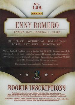 2014 Panini Immaculate Collection - Rookie Inscriptions Gold #145 Enny Romero Back