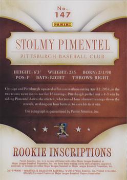 2014 Panini Immaculate Collection - Rookie Inscriptions Gold #147 Stolmy Pimentel Back