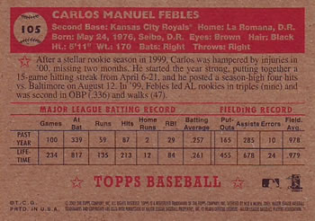 2001 Topps Heritage #105 Carlos Febles Back