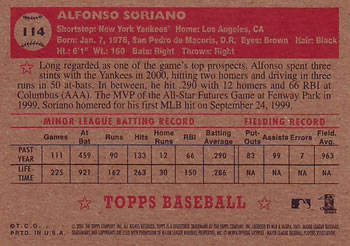 2001 Topps Heritage #114 Alfonso Soriano Back