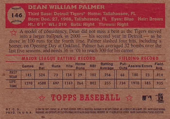 2001 Topps Heritage #146 Dean Palmer Back