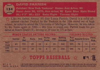 2001 Topps Heritage #154 David Parrish Back