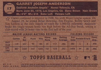 2001 Topps Heritage #17 Garret Anderson Back