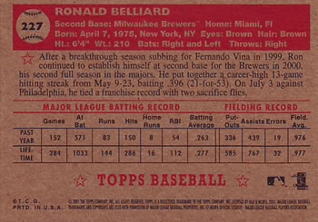 2001 Topps Heritage #227 Ron Belliard Back