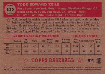 2001 Topps Heritage #320 Todd Zeile Back