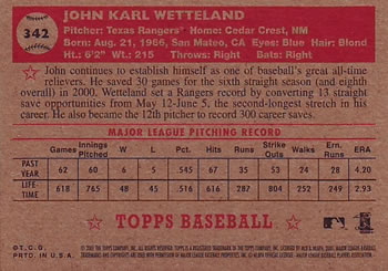 2001 Topps Heritage #342 John Wetteland Back