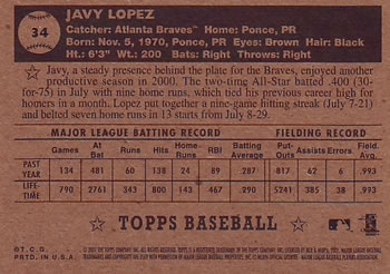 2001 Topps Heritage #34 Javy Lopez Back