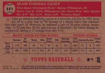 2001 Topps Heritage #351 Sean Casey Back